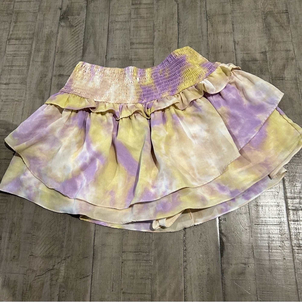 NWT Do+Be Purple/Yellow Skort Wide Smocked Waistband Ruffle Bottom Size Medium